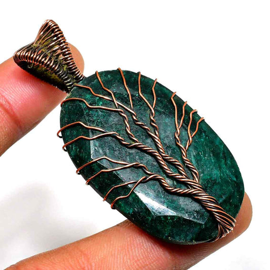 Sylva’s Arbor – Green Stone Copper Tree of Life Pendant