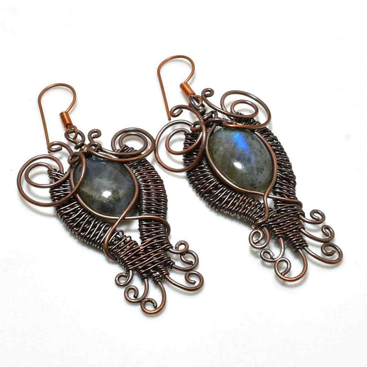 Aurora’s Whisper – Labradorite Copper Earrings
