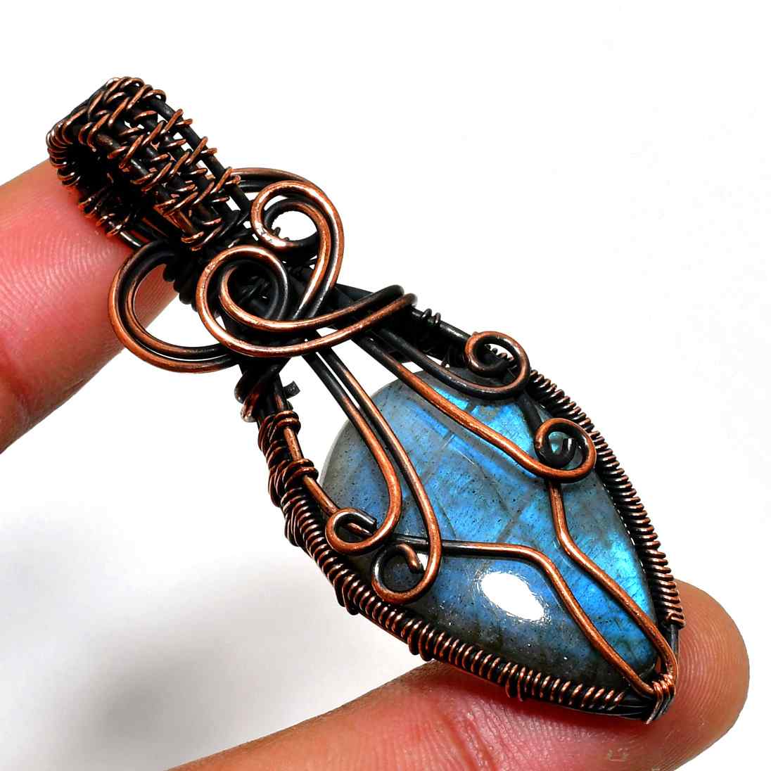 Ocean’s Embrace – Labradorite Copper Pendant