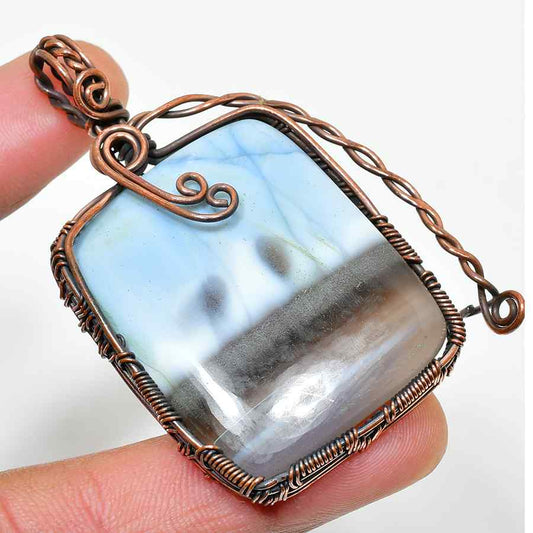 Ocean’s Whisper – Blue Lace Agate Copper Pendant