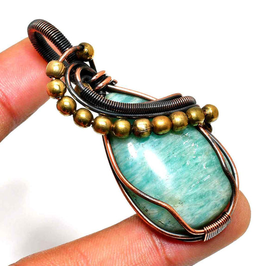 Serenity’s Embrace – Amazonite Wire-Wrapped Pendant