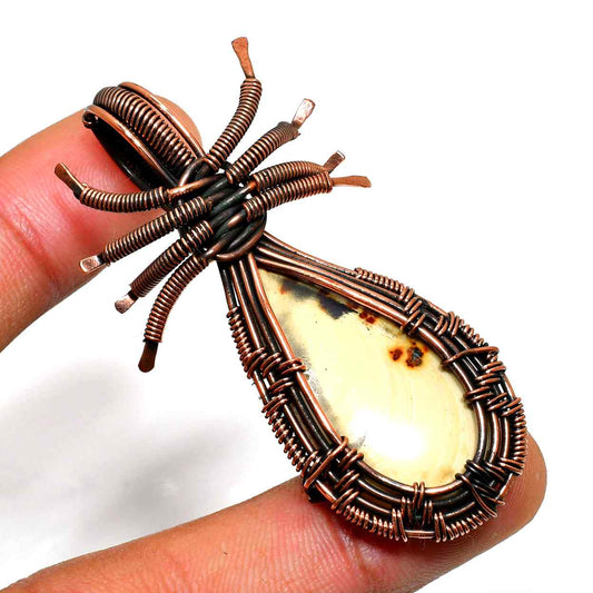 Earthen Web – Copper-Wrapped Stone Spider Pendant