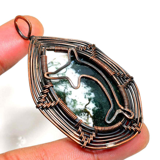 Sea Spirit – Green Moss Agate & Copper Pendant