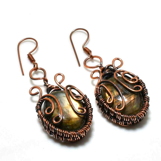 Aurora’s Embrace – Labradorite Copper Earrings
