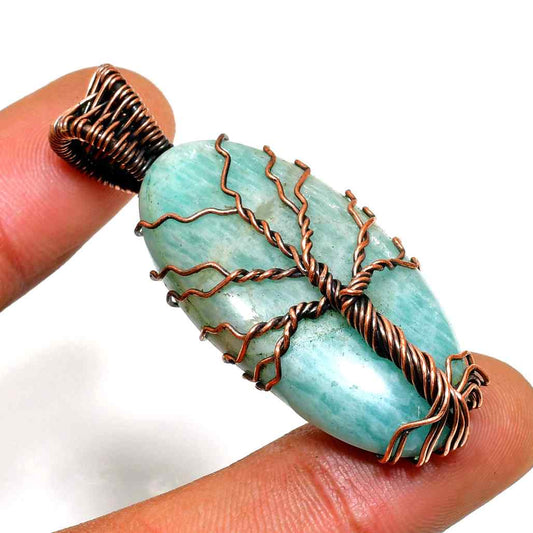 Gaia’s Embrace – Amazonite & Copper Tree of Life Pendant