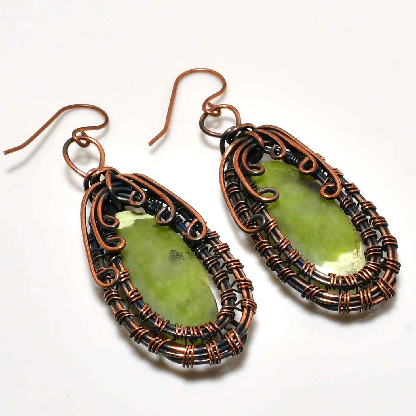 Verdant Embrace – Jade & Oxidized Copper Earrings