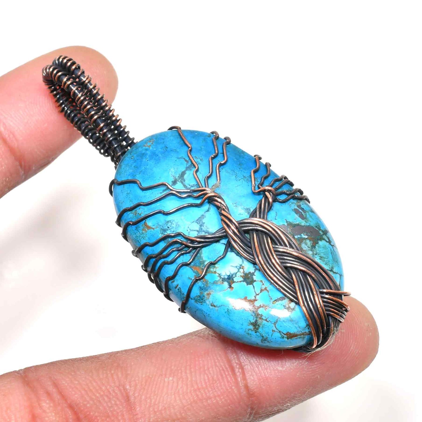 Azure’s Embrace – Copper-Wrapped Turquoise Pendant