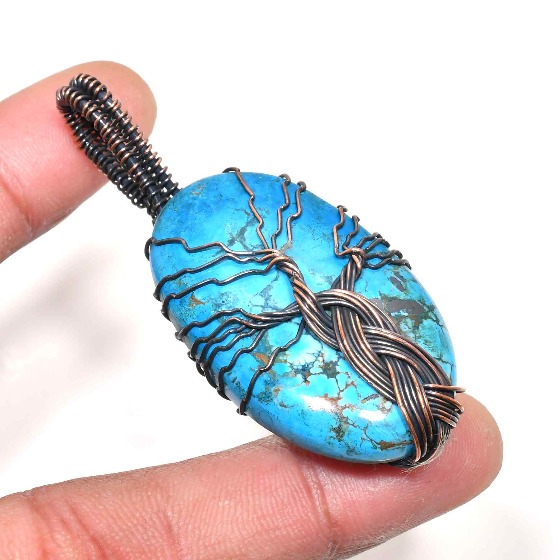 Azure’s Embrace – Copper-Wrapped Turquoise Pendant