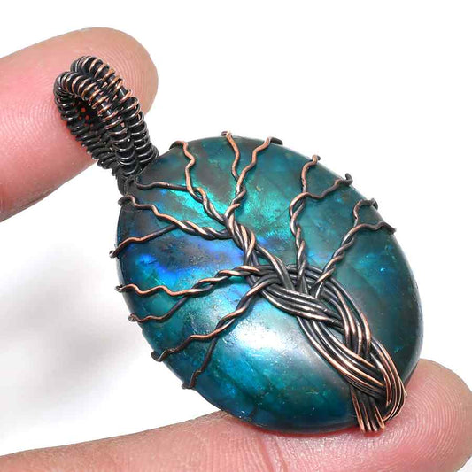 Tree of Light – Labradorite & Oxidized Copper Pendant