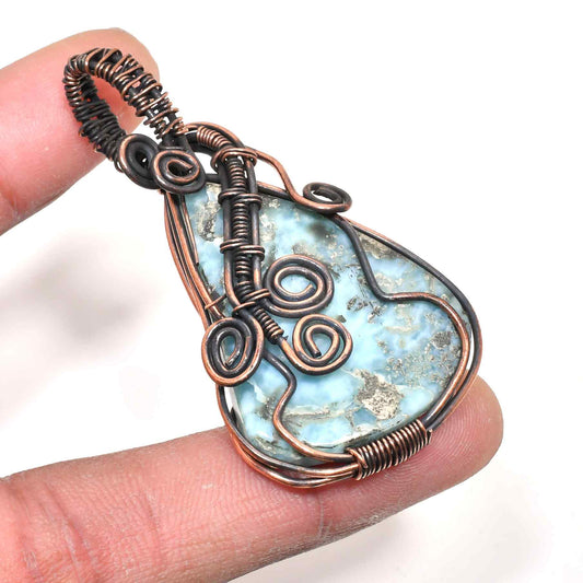 Celestial Serenity – Larimar & Oxidized Copper Pendant