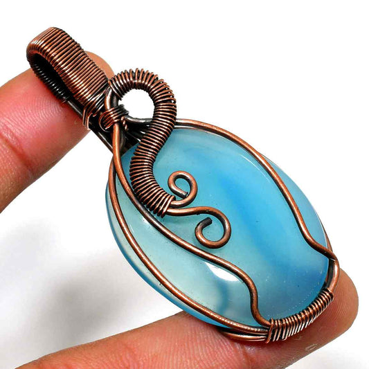 Azure Harmony – Blue Agate Copper Pendant