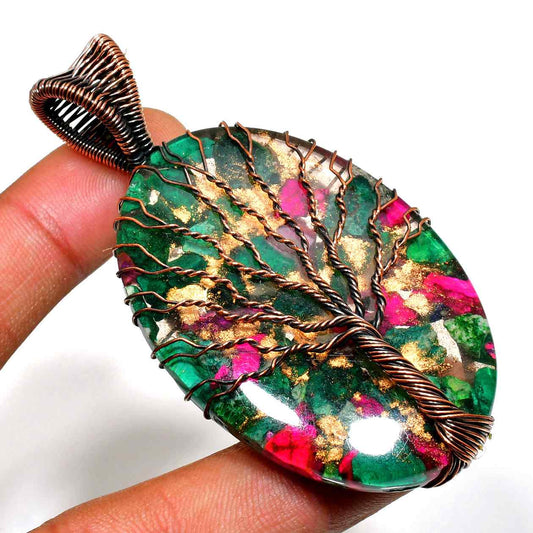 Gaia’s Embrace – Gemstone & Copper Tree of Life Pendant