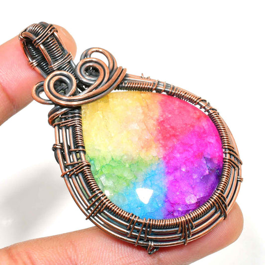 Aurora’s Embrace – Rainbow Aura Quartz Pendant