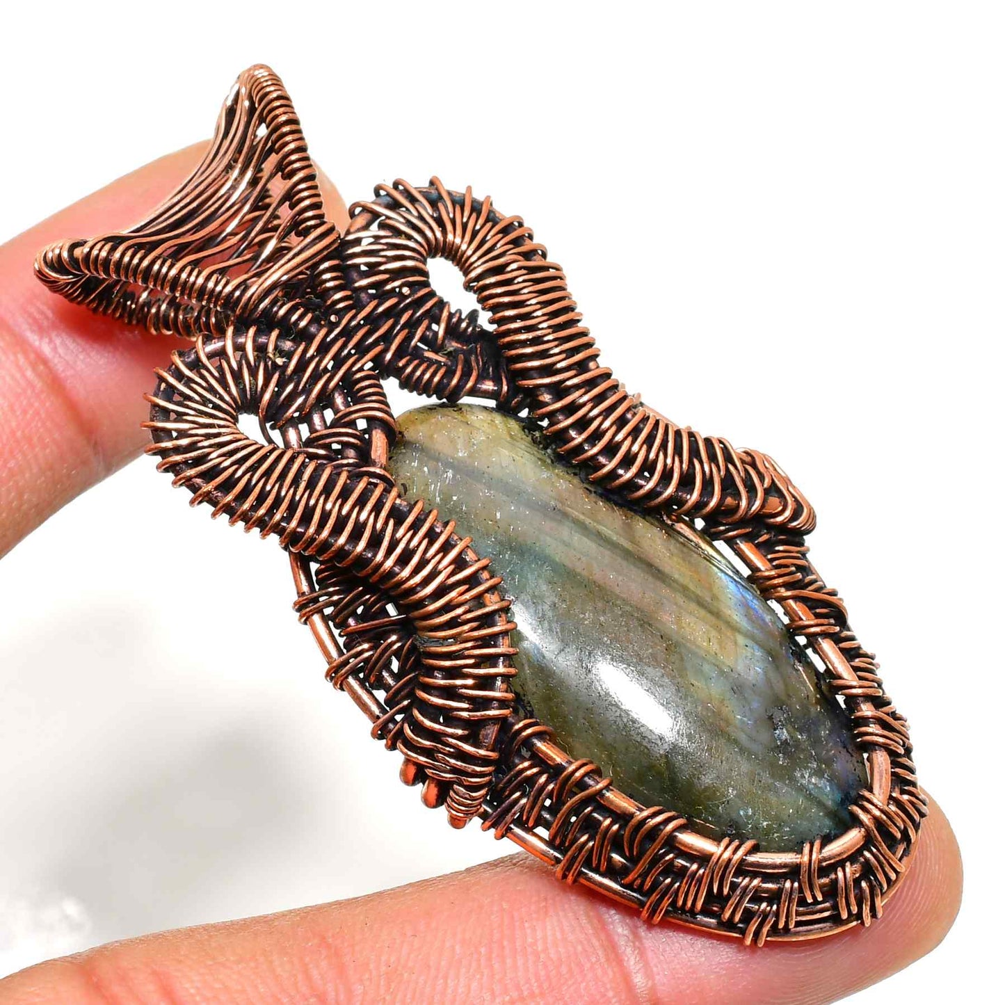 Enchanted Labyrinth – Labradorite & Oxidized Copper Pendant