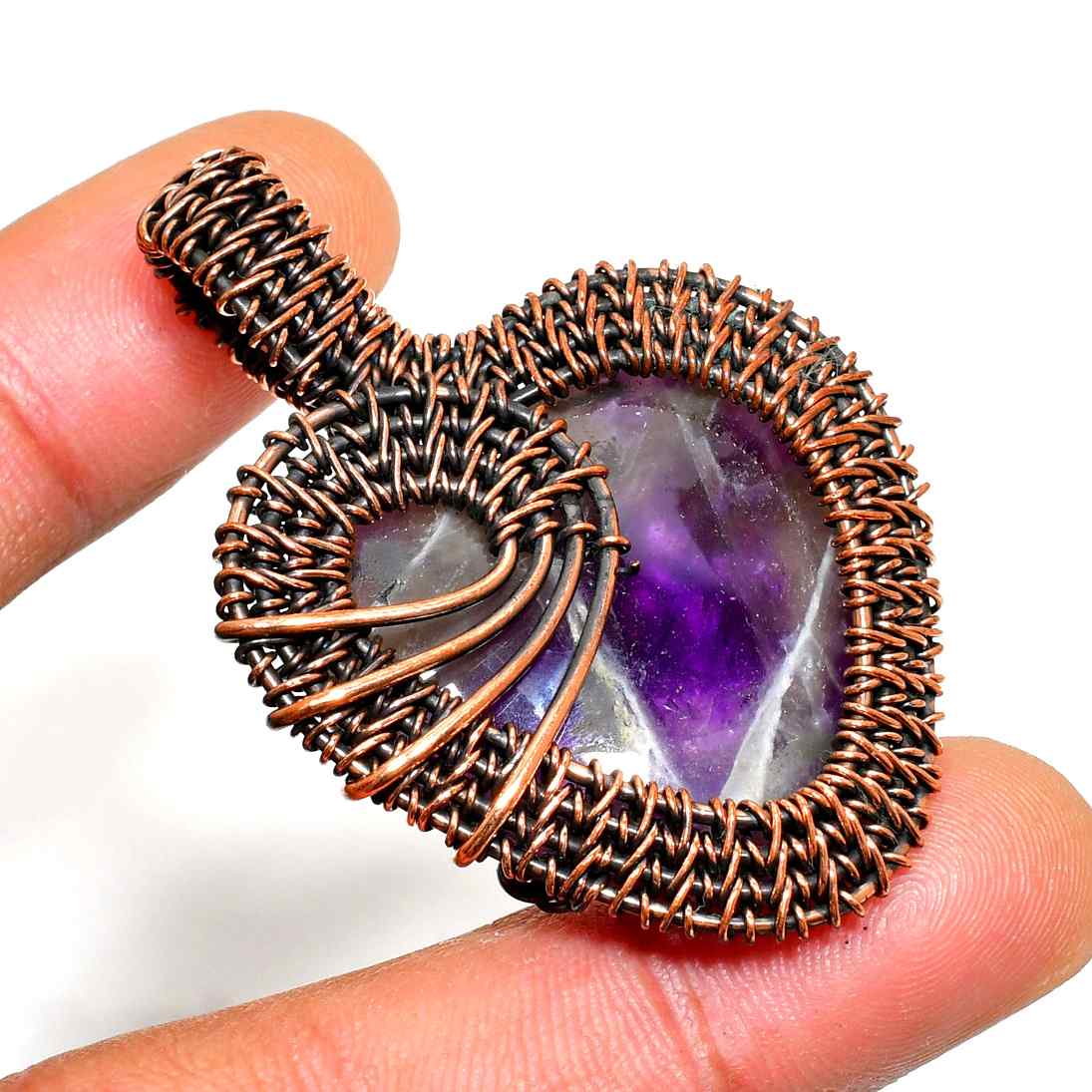 Ezra’s Veil – Oxidized Copper & Amethyst Pendant