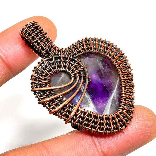 Ezra’s Veil – Oxidized Copper & Amethyst Pendant