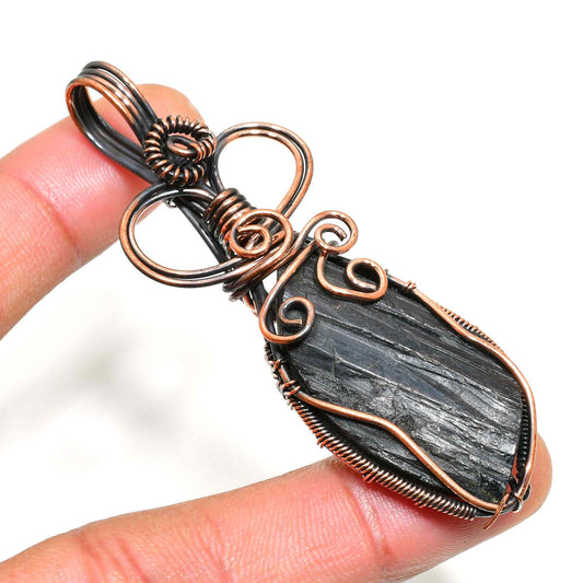 Ebony Shield – Black Tourmaline Copper Pendant