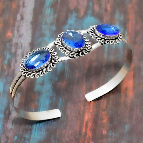 Azure Cascade – Silver Gemstone Cuff
