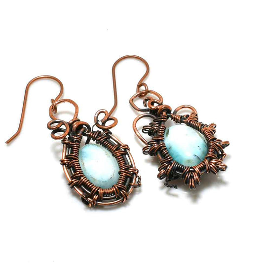 Serenity’s Embrace – Oxidized Copper & Blue Gemstone Earrings