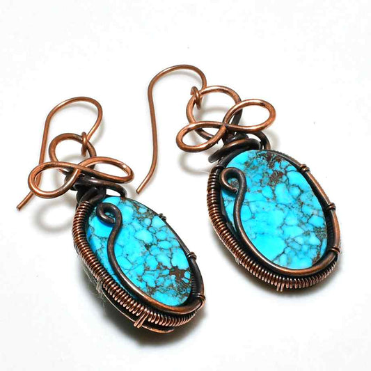 Turquoise Serenity – Antiqued Copper Earrings
