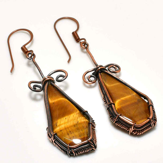 Aurelia’s Shield – Tiger’s Eye Copper Earrings