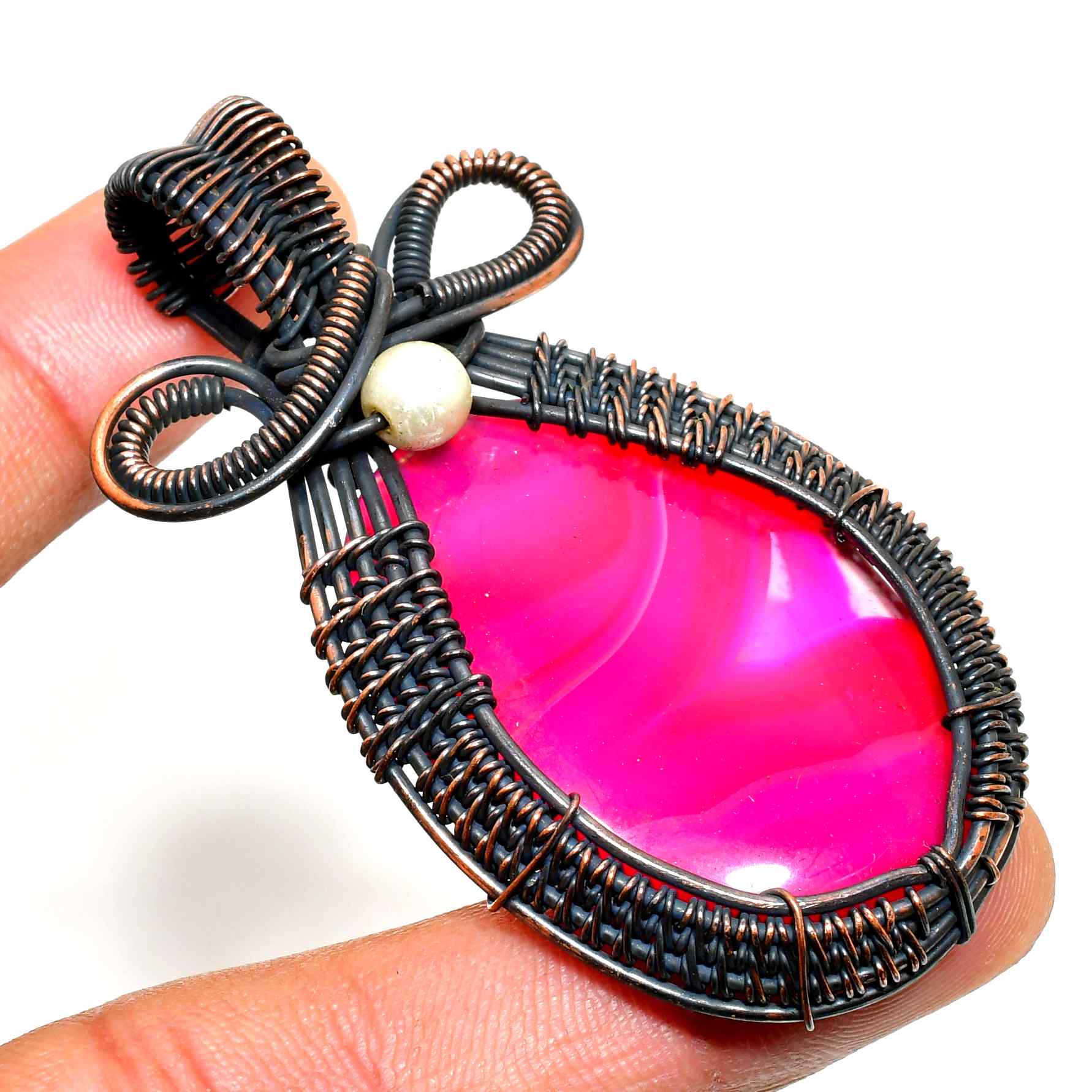 Rosy Resonance – Pink Agate Copper Pendant
