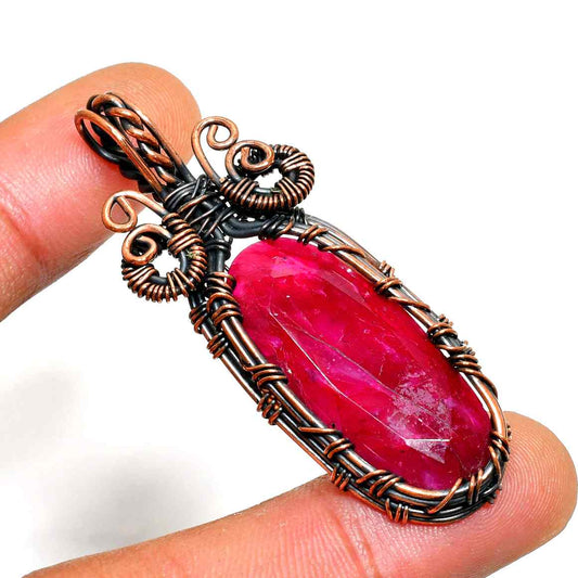 Scarlet Ember – Ruby & Oxidized Copper Pendant