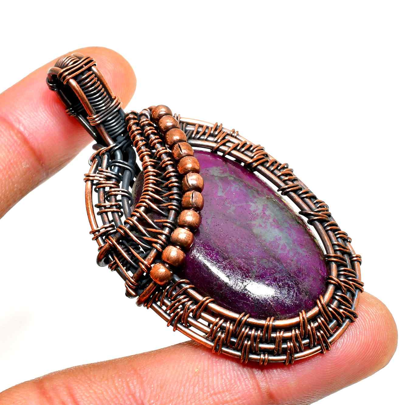 Ezra’s Veil – Amethyst & Oxidized Copper Pendant