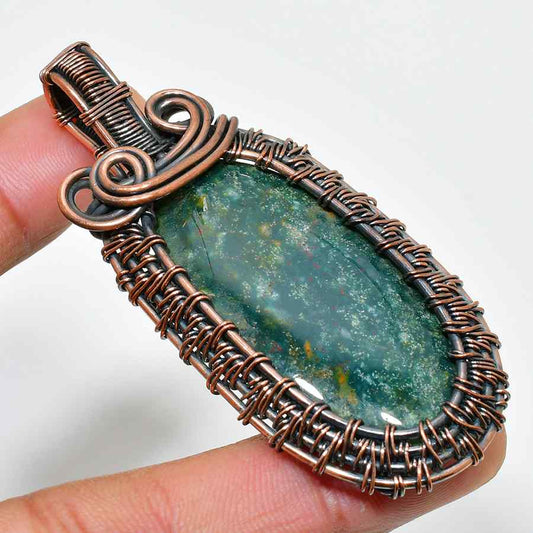 Verdant Whisper – Green Stone Copper Pendant