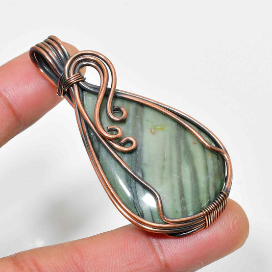 Verdant Harmony – Green Stone Copper Pendant