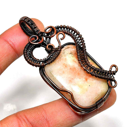Ezra’s Veil – Natural Stone & Copper Wire Pendant