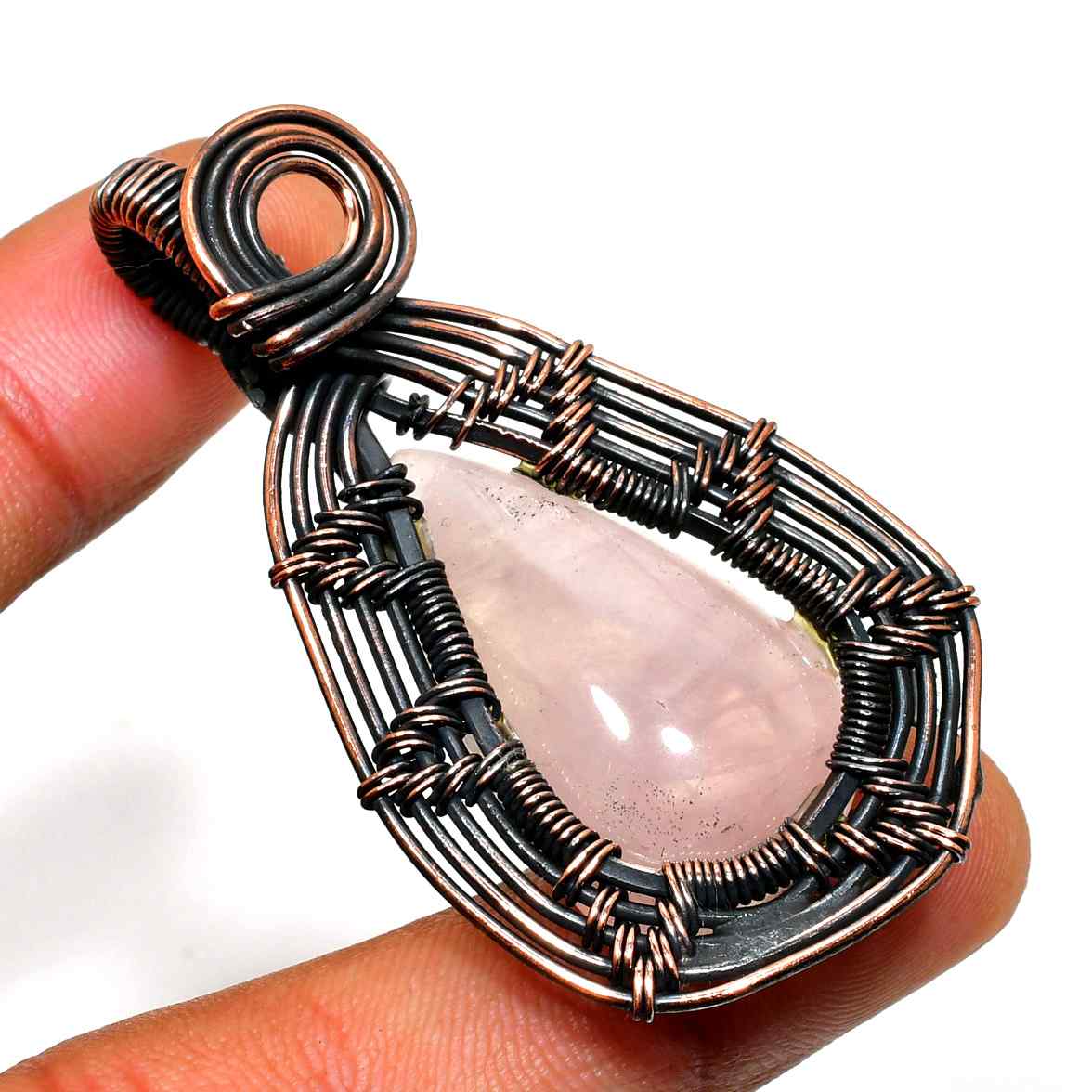 Serenity’s Tear – Rose Quartz Copper Pendant