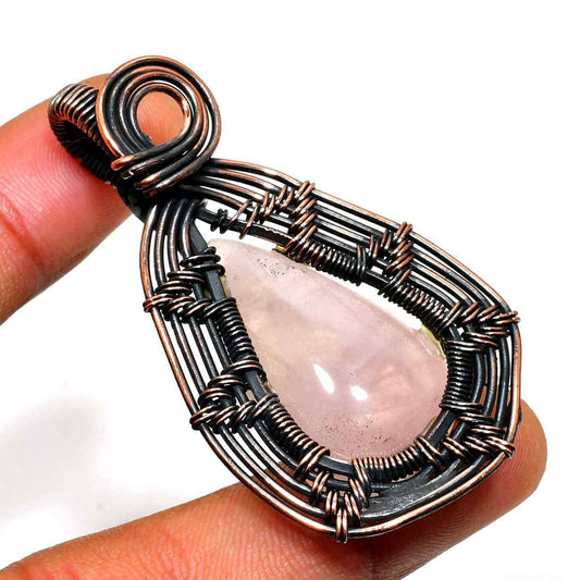 Serenity’s Tear – Rose Quartz Copper Pendant