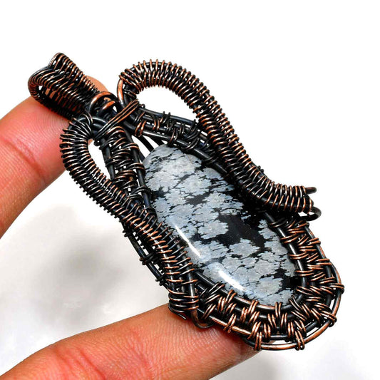 Obsidian Guardian – Copper Wire Pendant