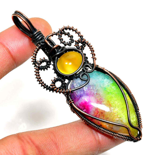 Radiant Prism – Copper-Wrapped Rainbow Aura Quartz Pendant