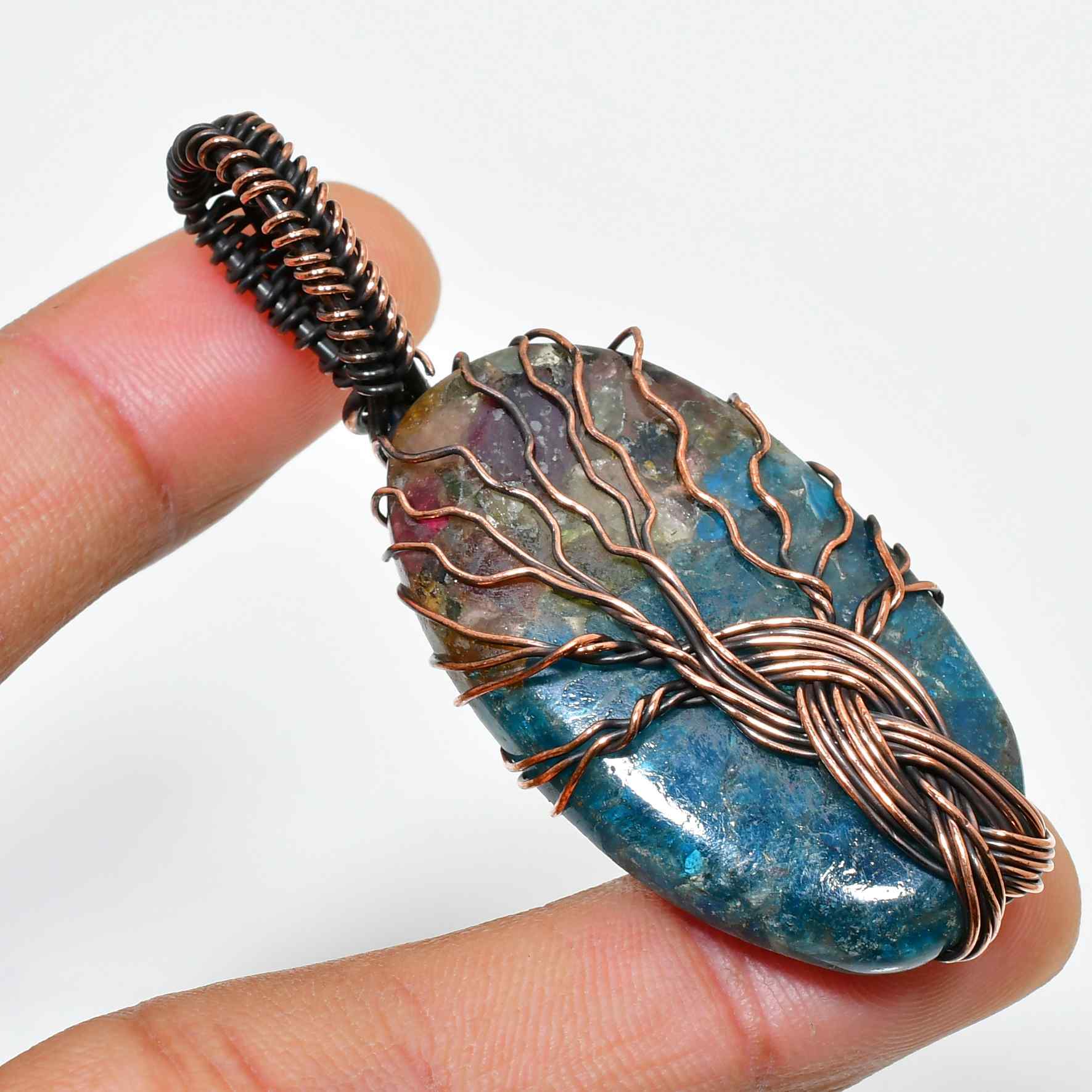 Celestial Tree – Blue Agate Copper Pendant