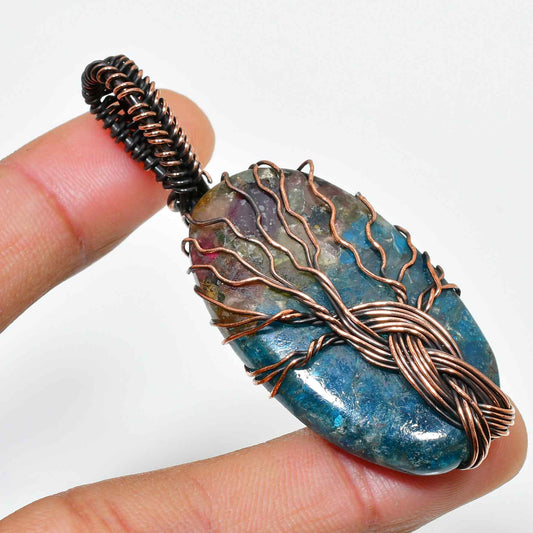 Celestial Tree – Blue Agate Copper Pendant