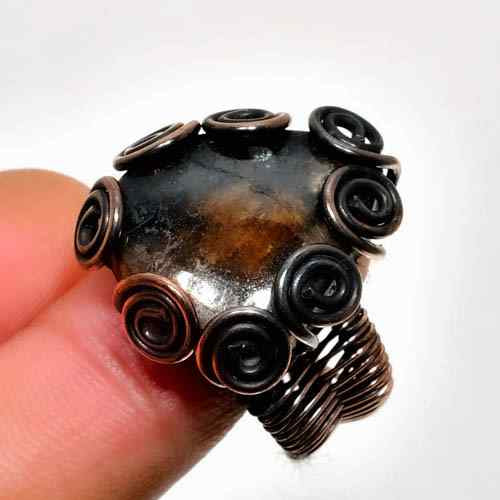 Midnight Shield – Black Agate Copper Ring