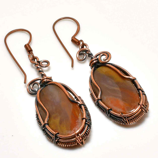Earth’s Embrace – Oxidized Copper & Gemstone Earrings