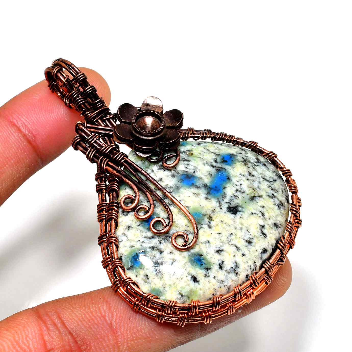 Ezra’s Veil – Oxidized Copper & Natural Stone Pendant