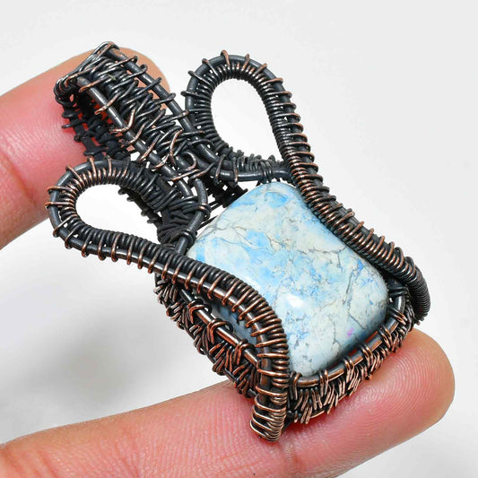 Azure Serenity – Copper-Wrapped Blue Stone Pendant