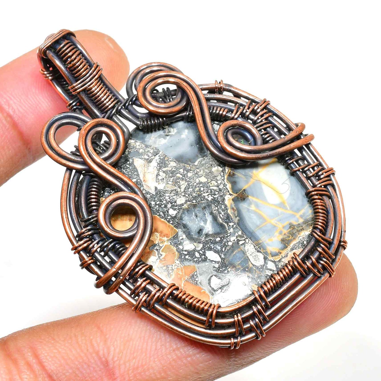 Gaia’s Embrace – Oxidized Copper Stone Pendant