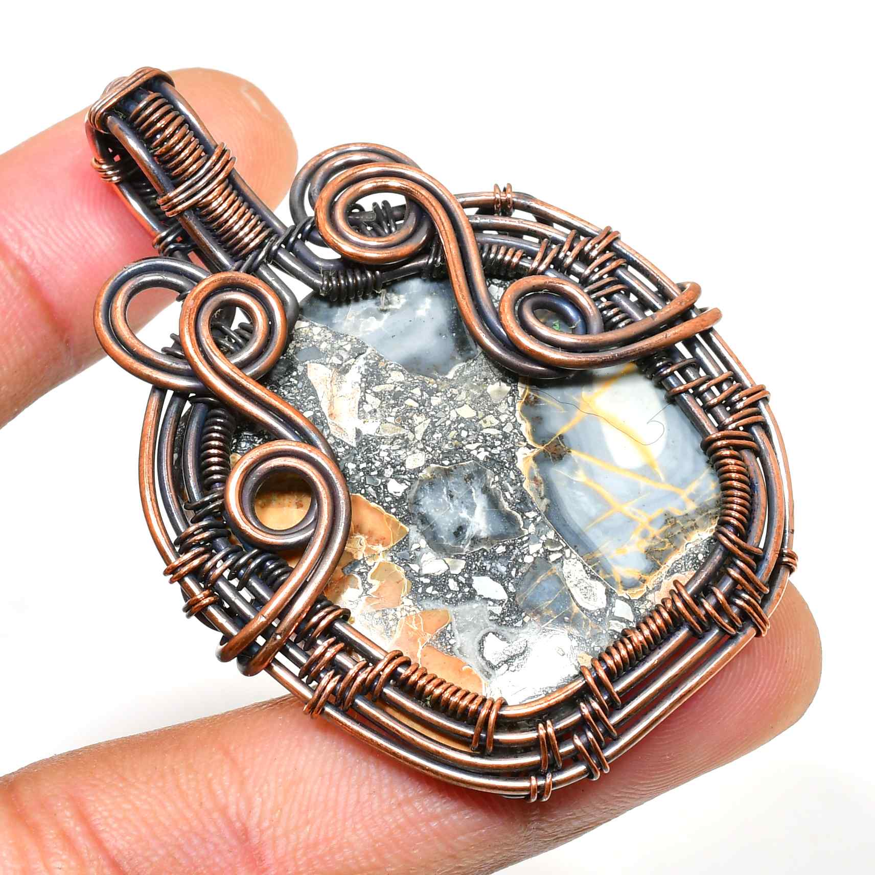 Gaia’s Embrace – Oxidized Copper Stone Pendant