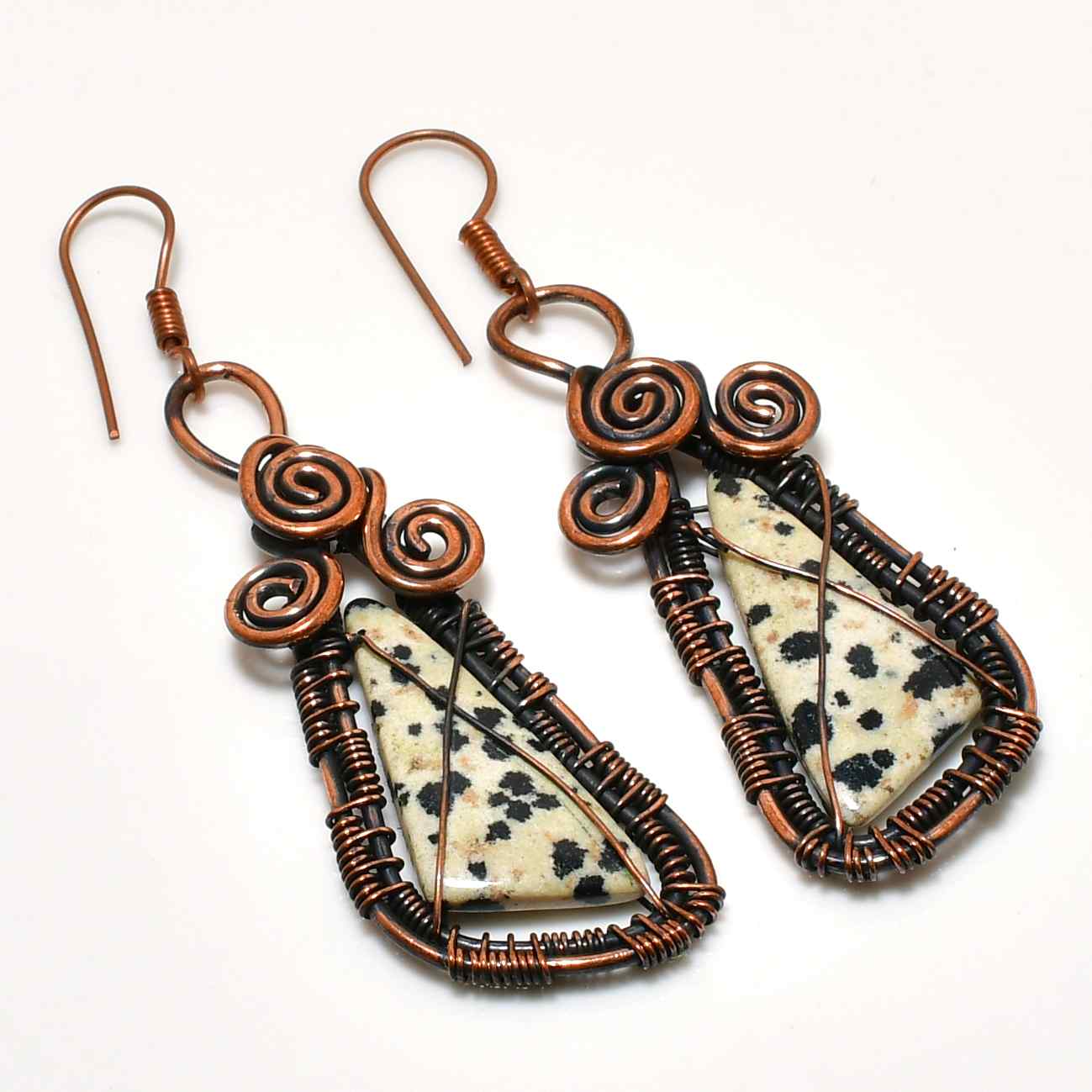 Dalmatian Dots – Copper Wrapped Jasper Earrings