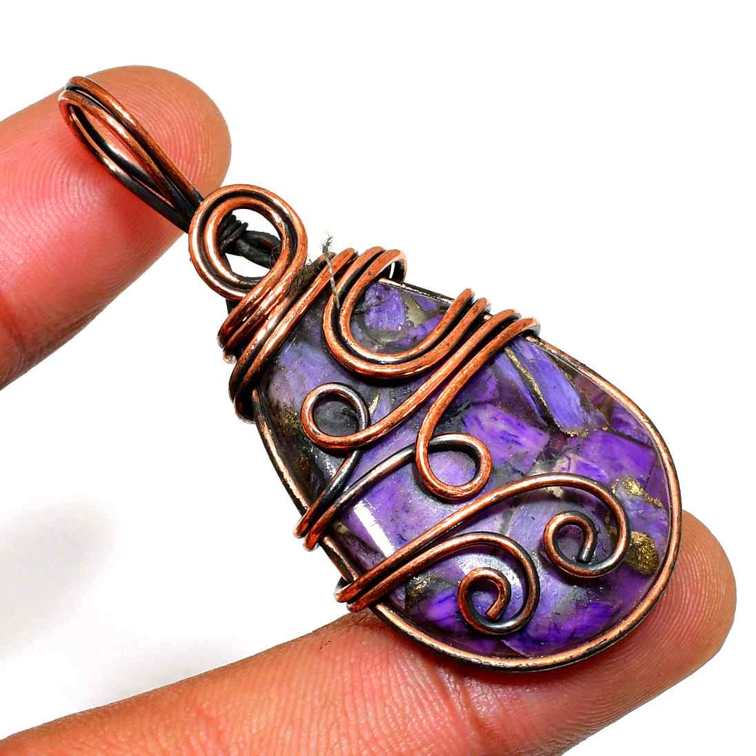 Ezra’s Veil – Amethyst & Oxidized Copper Pendant