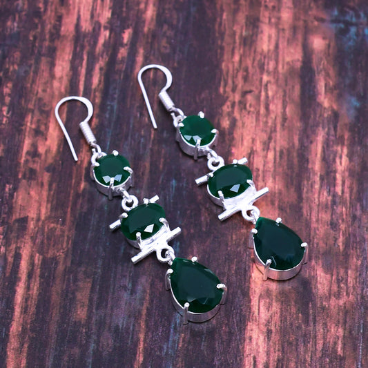 Forest Reverie – Green Onyx & Silver Earrings