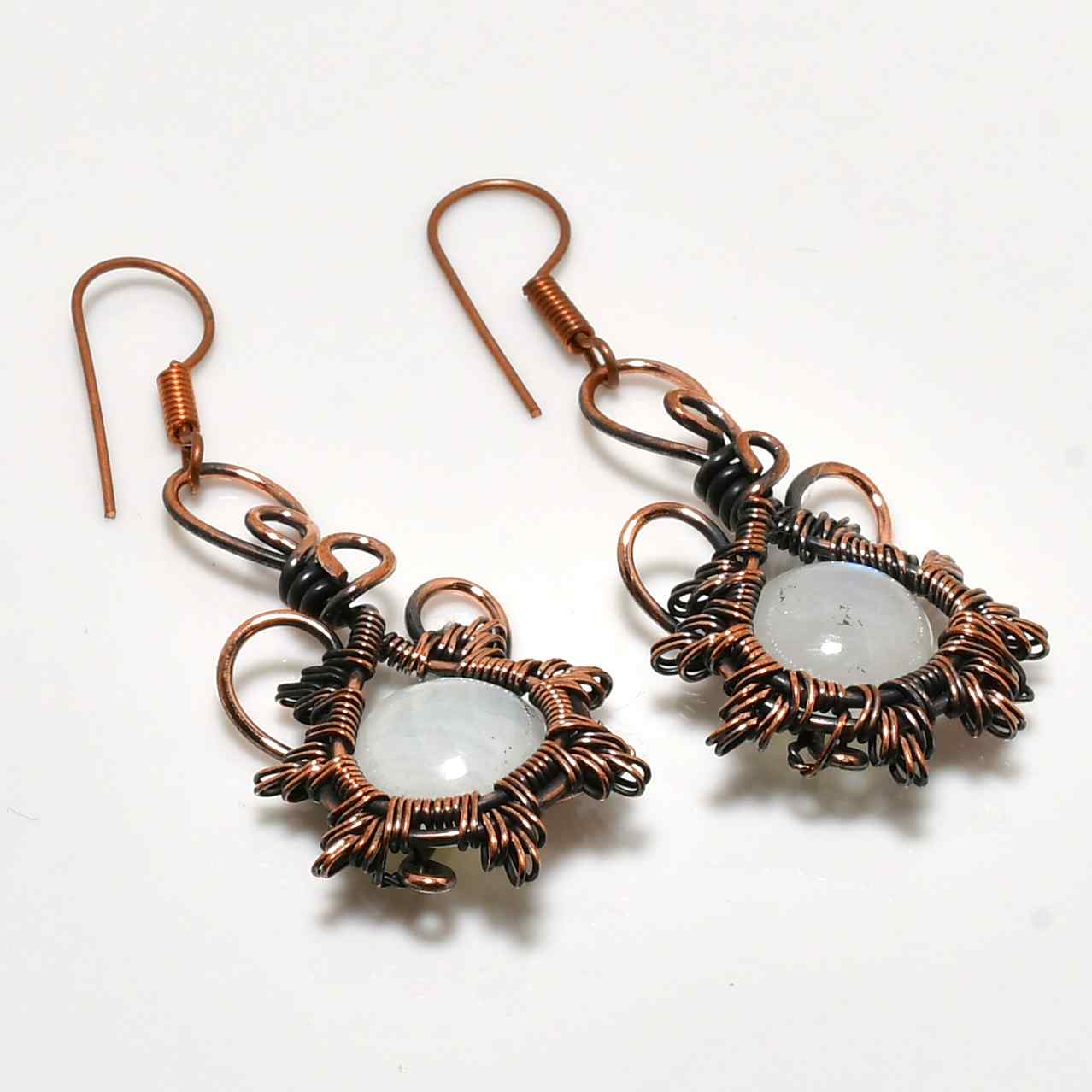 Moonlit Muse – Oxidized Copper Moonstone Earrings