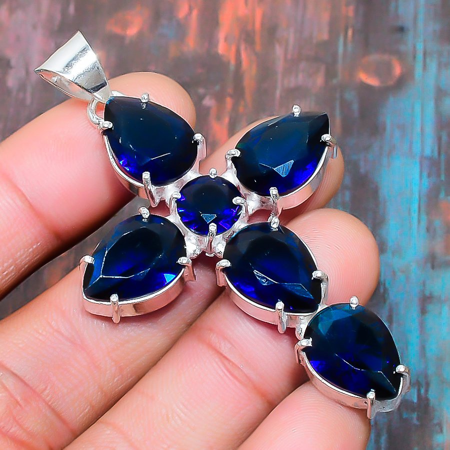 Celestial Cascade – Sterling Silver Blue Gem Pendant
