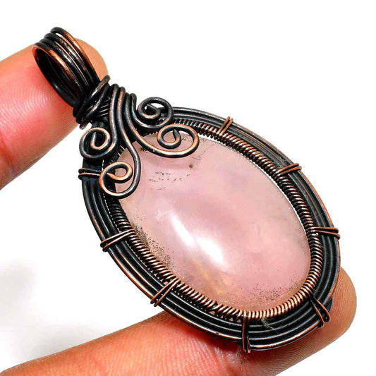 Amora’s Embrace – Rose Quartz Copper Pendant