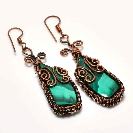 Verdant Harmony – Malachite & Copper Earrings